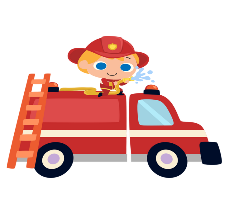 Kids vinyl rug firefighter red car man - TenStickers