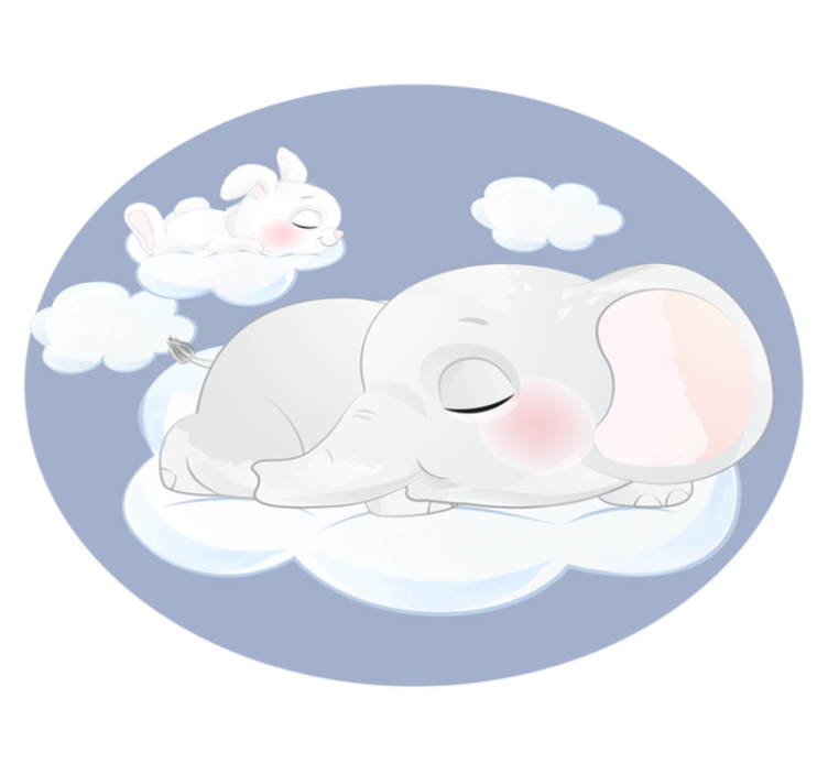 Kids vinyl rug featuring elephant and rabbit on cloud - TenStickers