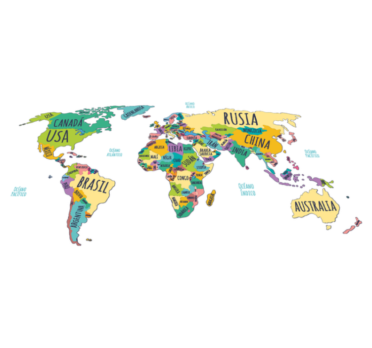 World map vinyl rug political map of the world - TenStickers