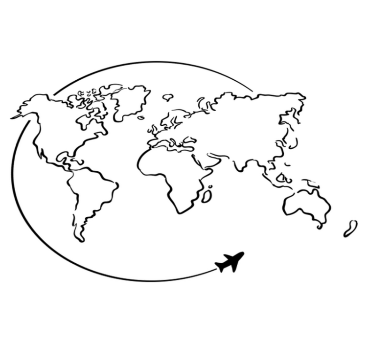 World map vinyl rug circular airplane design - TenStickers