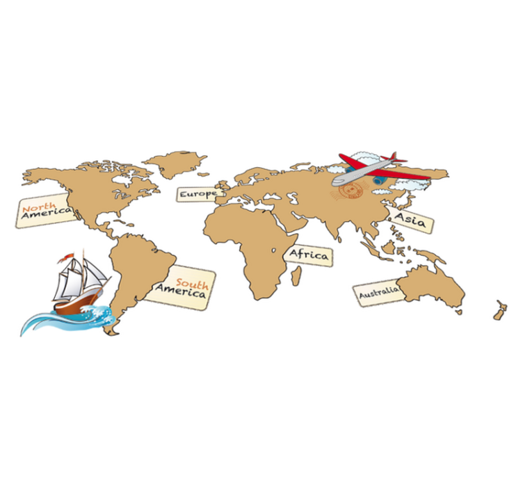 World map vinyl rug english continents design - TenStickers