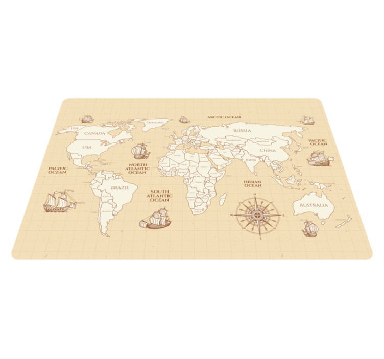 World map vinyl rug antique world map with countries - TenStickers