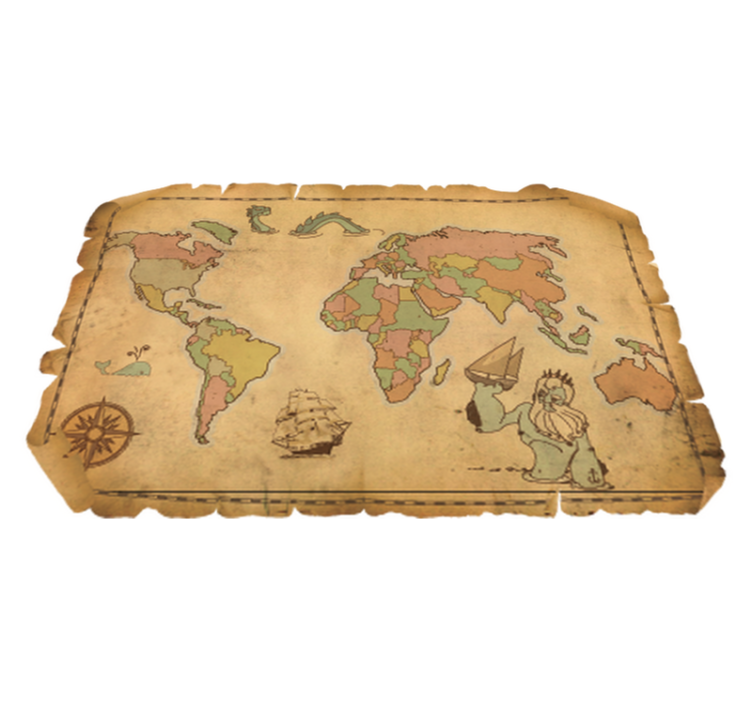 World map vinyl rug vintage decorative map rug - TenStickers