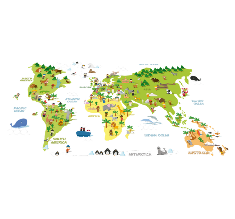 World map vinyl rug people map in english - TenStickers