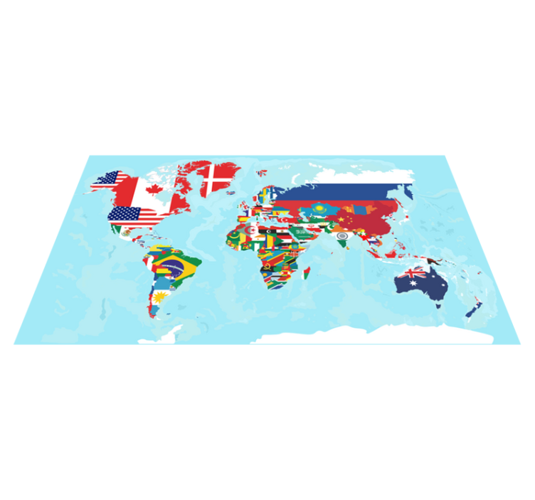 World map vinyl rug with flag designs - TenStickers