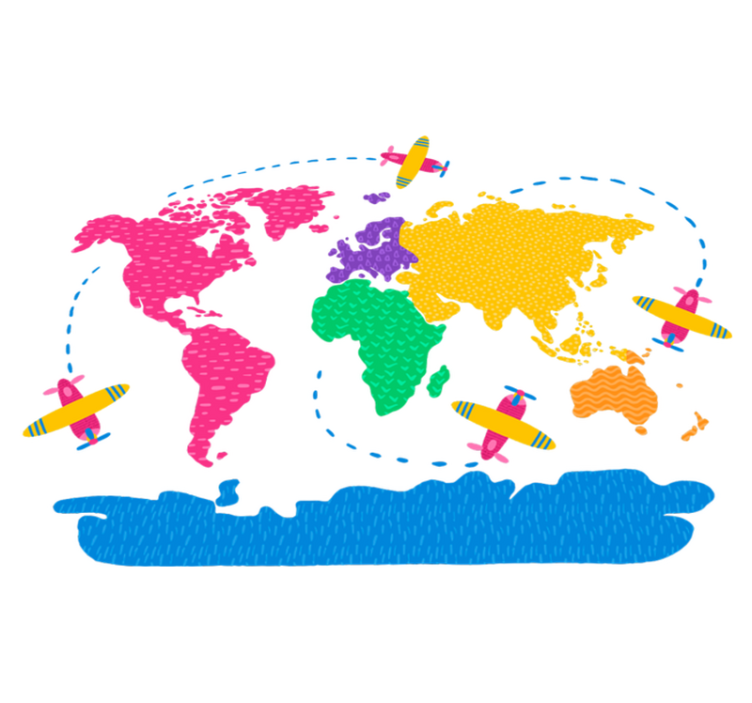 World map vinyl rug travel map design - TenStickers