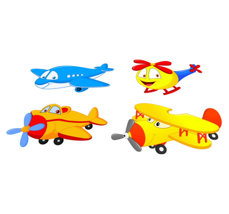 Kids vinyl rug with planes and helicopters faces - TenStickers