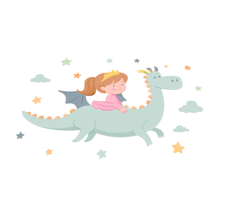 Kids vinyl rug princess riding a dragon - TenStickers