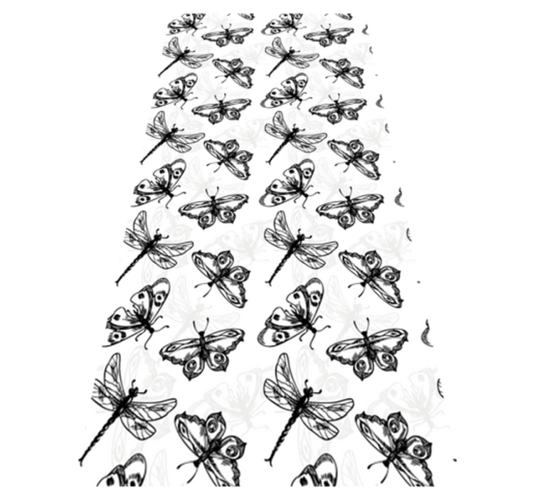 Bathroom vinyl rug with black and white dragonfly pattern - TenStickers