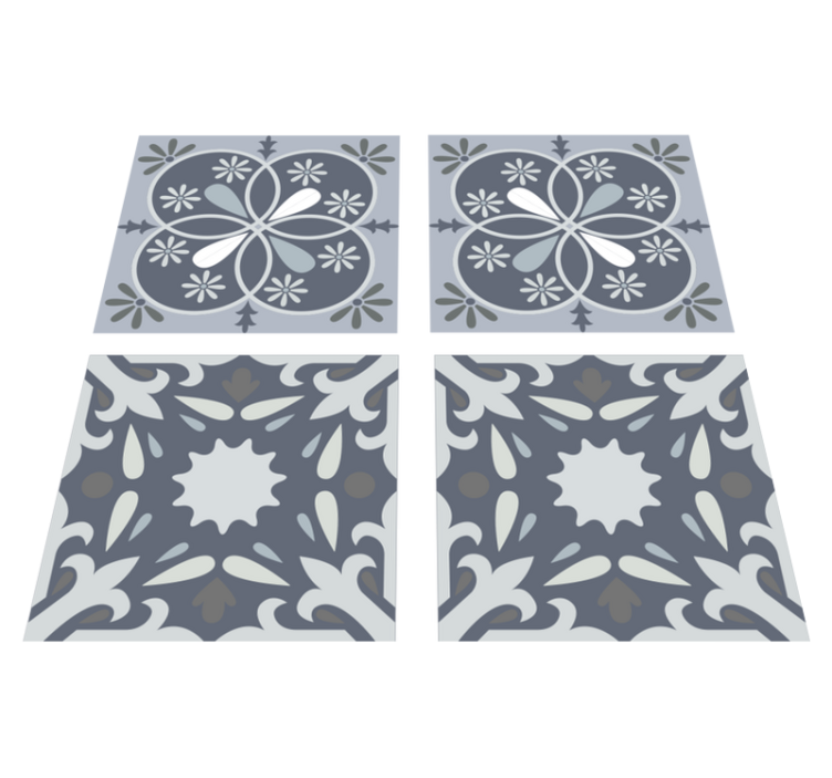 Bathroom vinyl rug with blue flower tile design - TenStickers