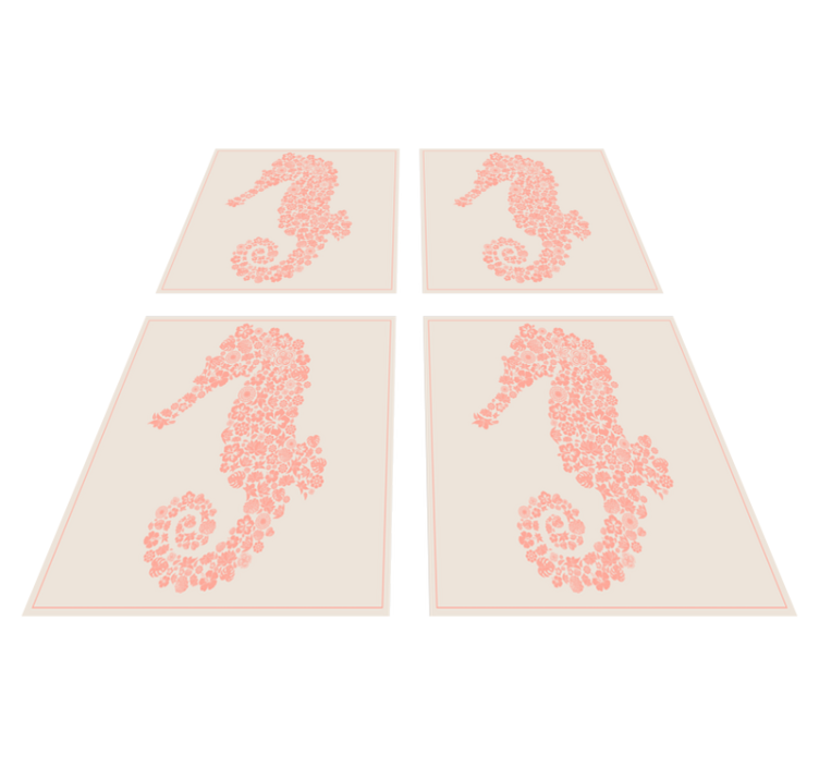 Floral sea horse bathroom vinyl rug - TenStickers