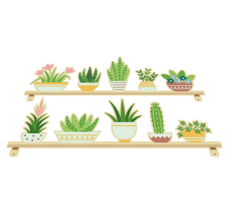 Kitchen vinyl rug cactus plant shelf set - TenStickers