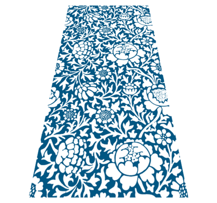 Marine blue floral kitchen vinyl rug - TenStickers