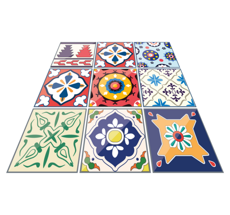 Colorful ornamental tiles kitchen vinyl rug - TenStickers