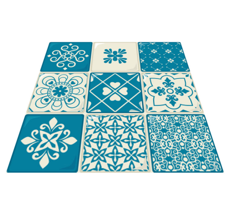 Kitchen vinyl rug in gray and blue pattern - TenStickers