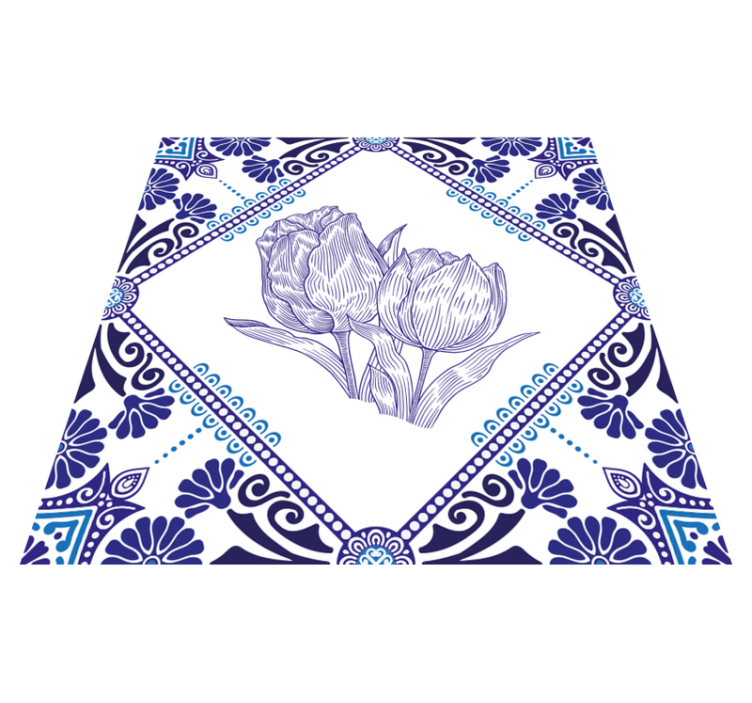 Delft blue tulips kitchen vinyl rug - TenStickers