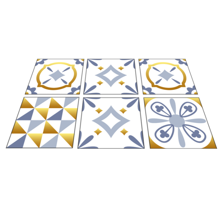 Kitchen vinyl rug with golden effect tiles design - TenStickers