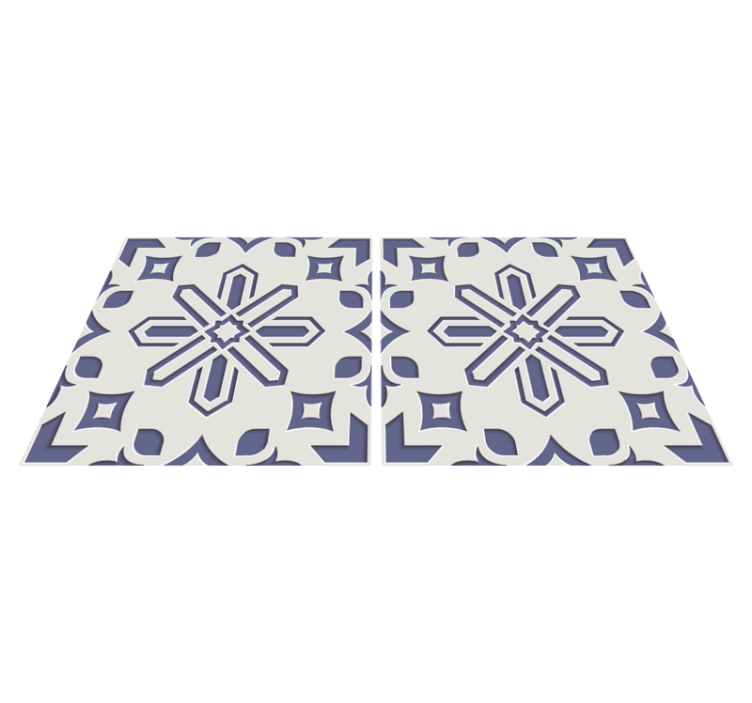 Cute blue and white tile pattern kitchen vinyl rug - TenStickers