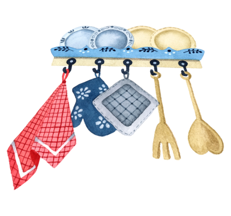 Kitchen vinyl rug hand drawn watercolor kitchen tools - TenStickers