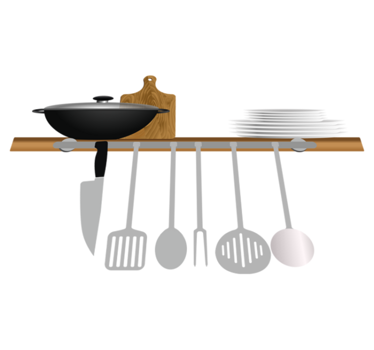 Kitchen vinyl rug dish drying rack with plates bowl - TenStickers