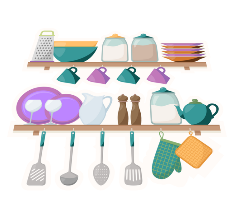 Kitchen vinyl rug with cooking tool shelves - TenStickers