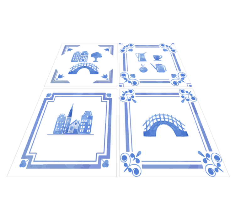 Delftware dutch houses kitchen vinyl rug - TenStickers