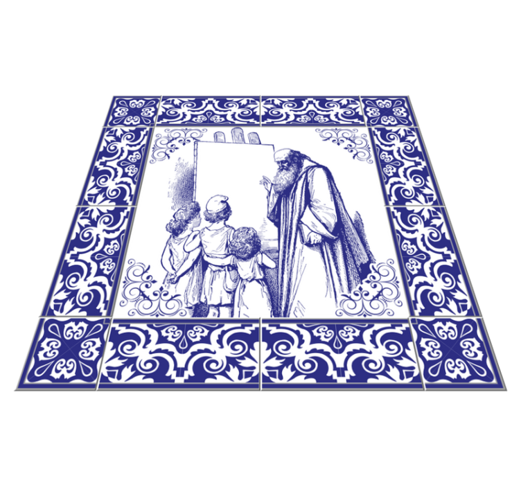 Blue delfts teacher kitchen vinyl rug - TenStickers