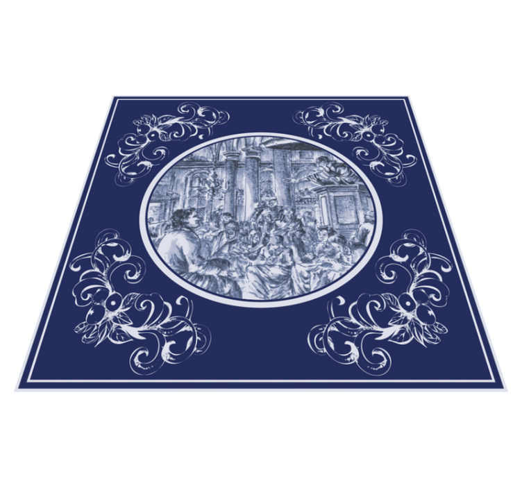 Blue delft crowd design kitchen vinyl rug - TenStickers