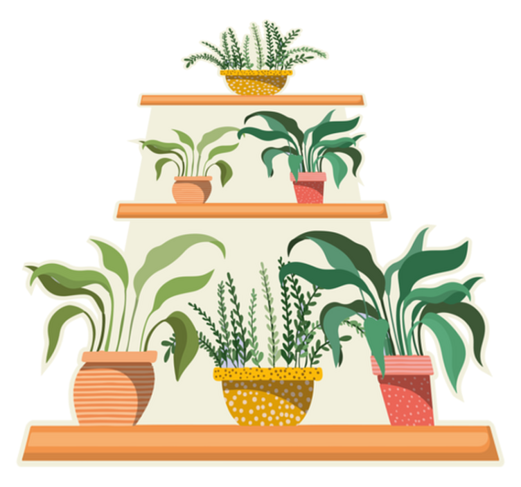 Kitchen vinyl rug watercolor plant shelf set - TenStickers