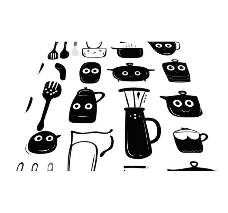 Kitchen vinyl rug with drawn black utensils - TenStickers