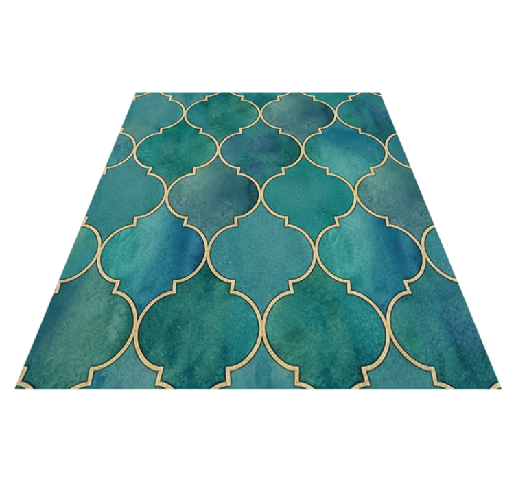 Kitchen vinyl rug in jade green with gold accents - TenStickers