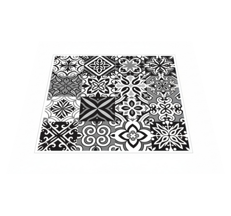 Kitchen vinyl rug with bold black geometric design - TenStickers