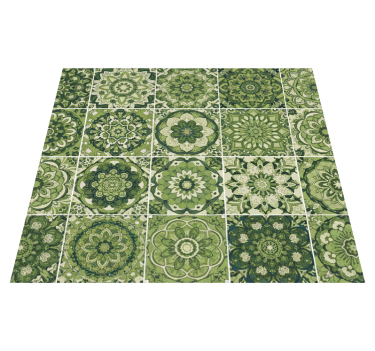 Moss green kaleidoscope kitchen vinyl rug - TenStickers
