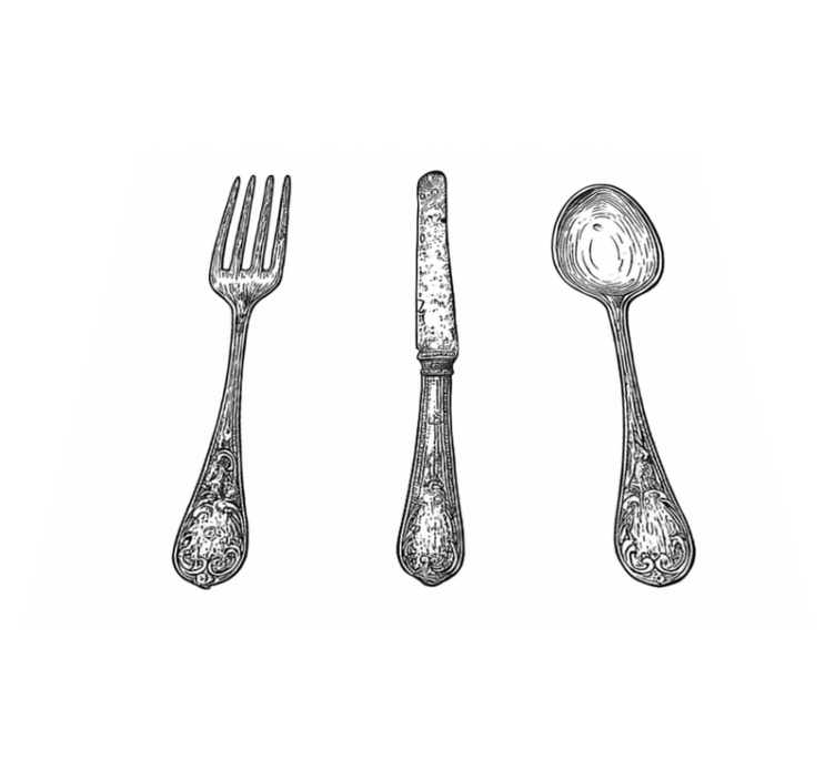 Kitchen vinyl rug in grey cutlery design - TenStickers