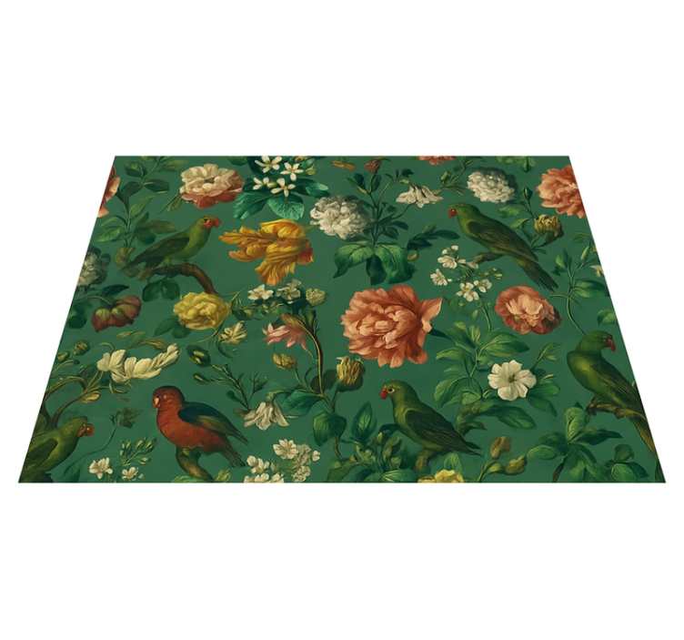 Bedroom vinyl rug dark green floral bird design - TenStickers
