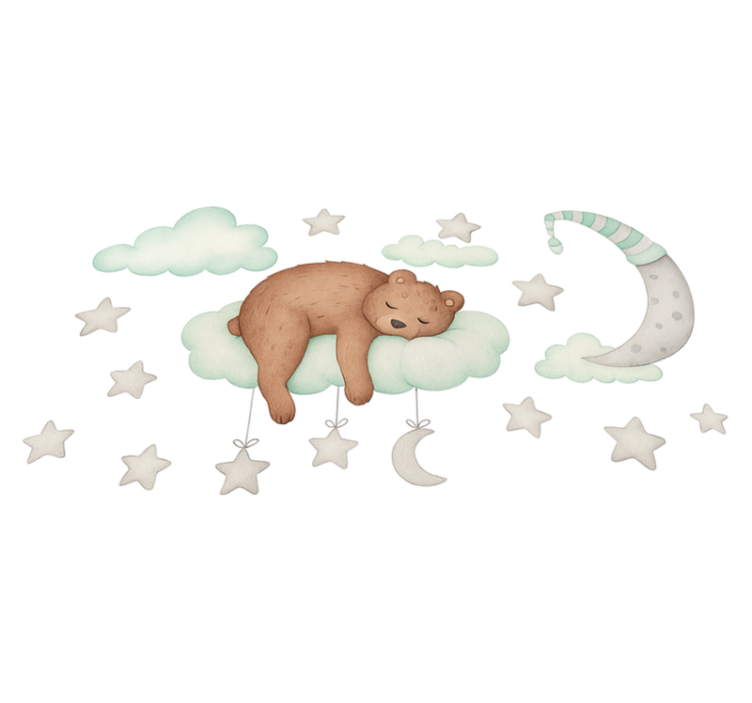 Bedroom vinyl rug with sleeping bear on clouds - TenStickers