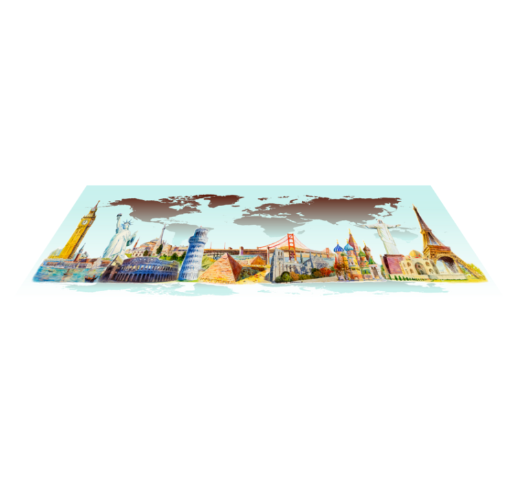 Colorful Landmarks Collage world map vinyl rug - TenStickers