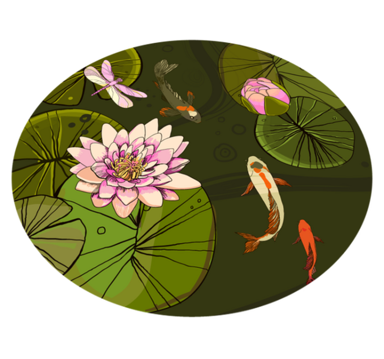 Pond Fauna Illustration flower vinyl rug - TenStickers