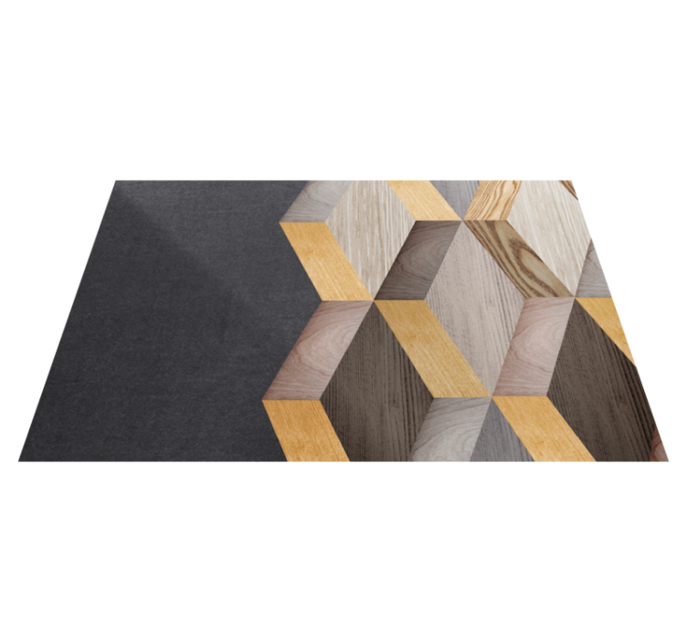 Wood vinyl rug with geometric cube design - TenStickers