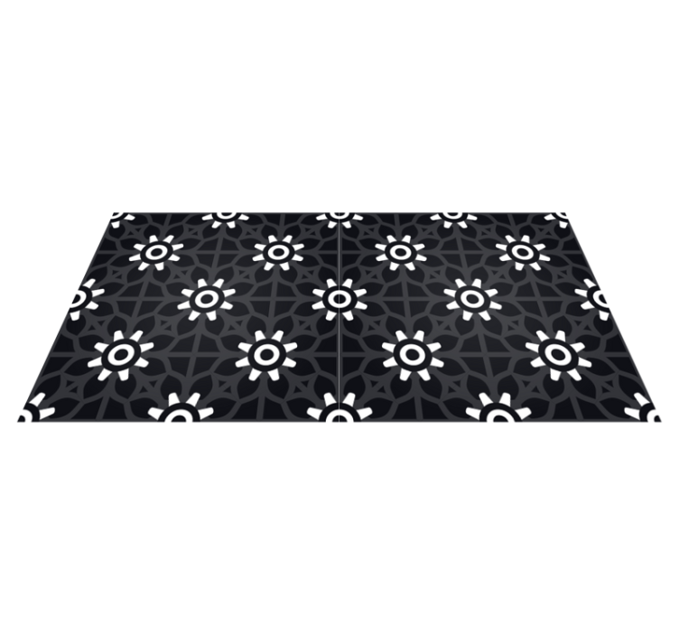 White floral print black vinyl rug - TenStickers