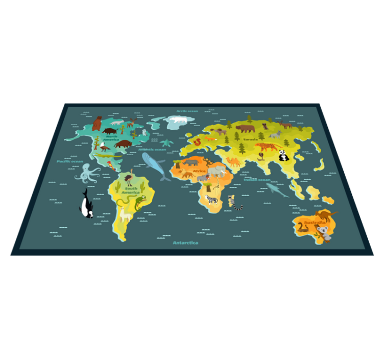 Kids world map with animals kids vinyl rug - TenStickers