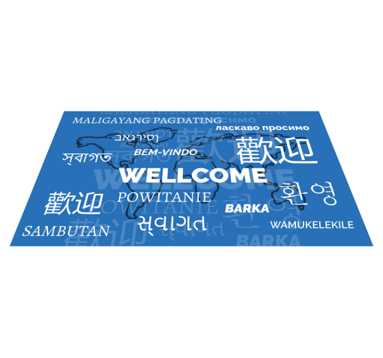 Welcome in different languages world map vinyl rug - TenStickers
