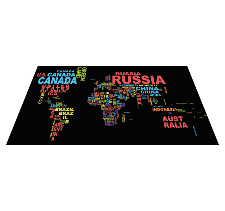 Countries typography world map vinyl rug - TenStickers