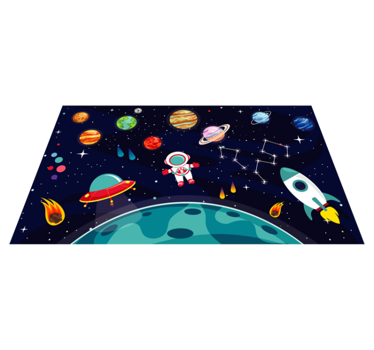 Cartoon half planet with different planets rug - TenStickers