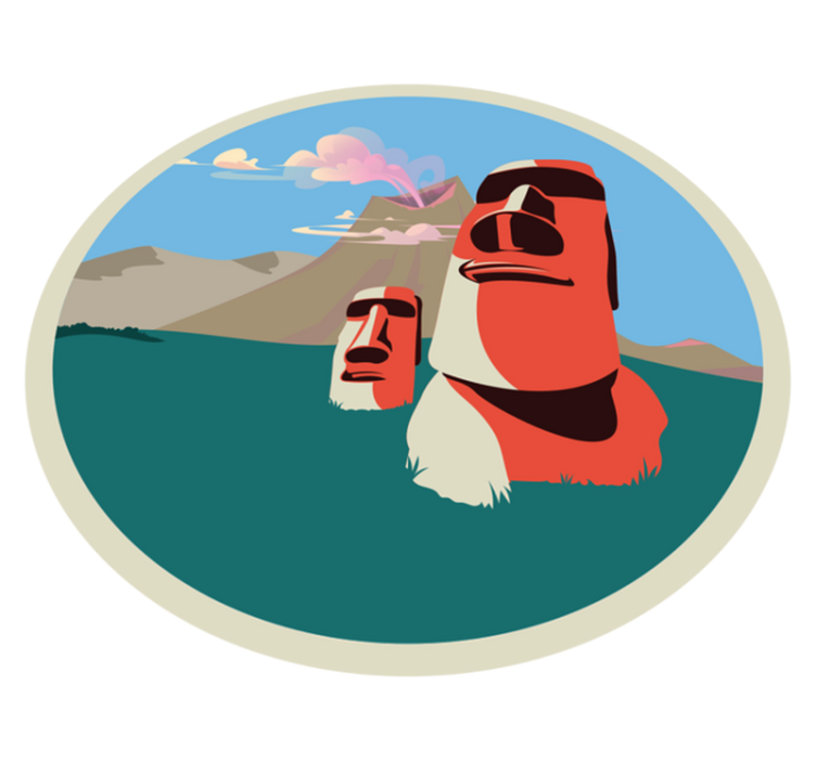 Moai Statues Illustration world map vinyl rug - TenStickers