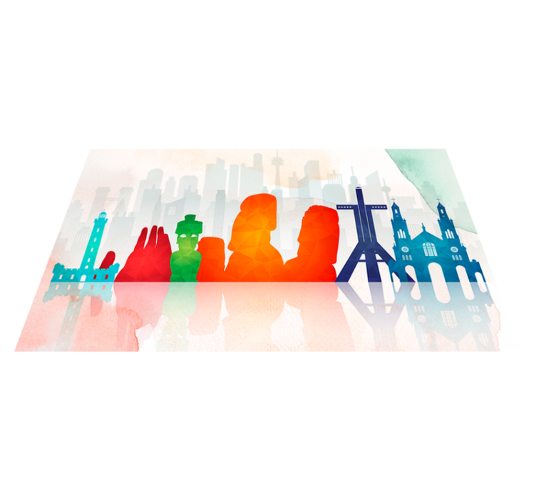 Colorful Skyline Silhouettes office vinyl rug - TenStickers
