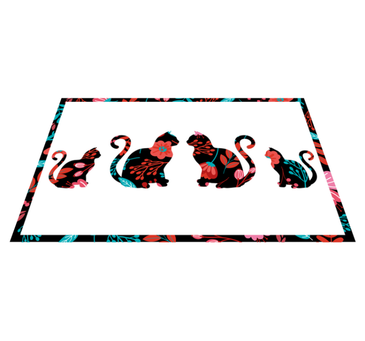 Colorful Cat Silhouettes flower vinyl rug - TenStickers