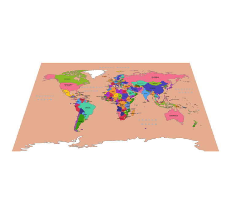 World map vinyl rug in beige tones - TenStickers