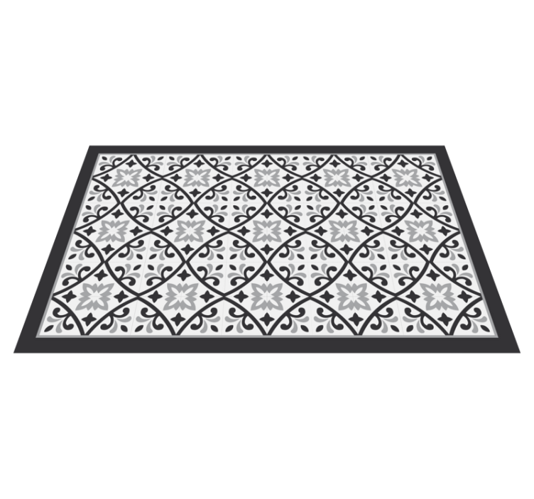 Monochrome Floral Pattern tile vinyl rug - TenStickers