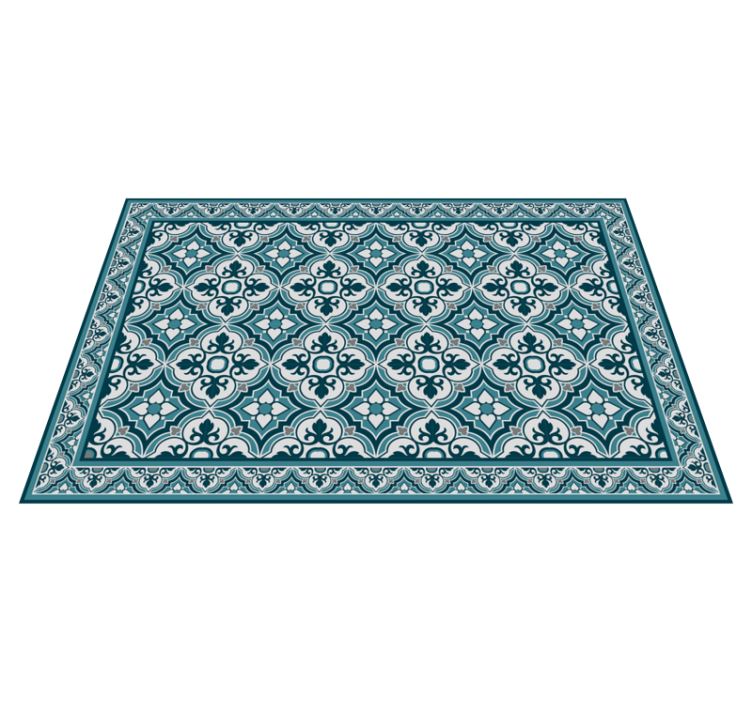 Elegant Blue Motif tile vinyl rug - TenStickers